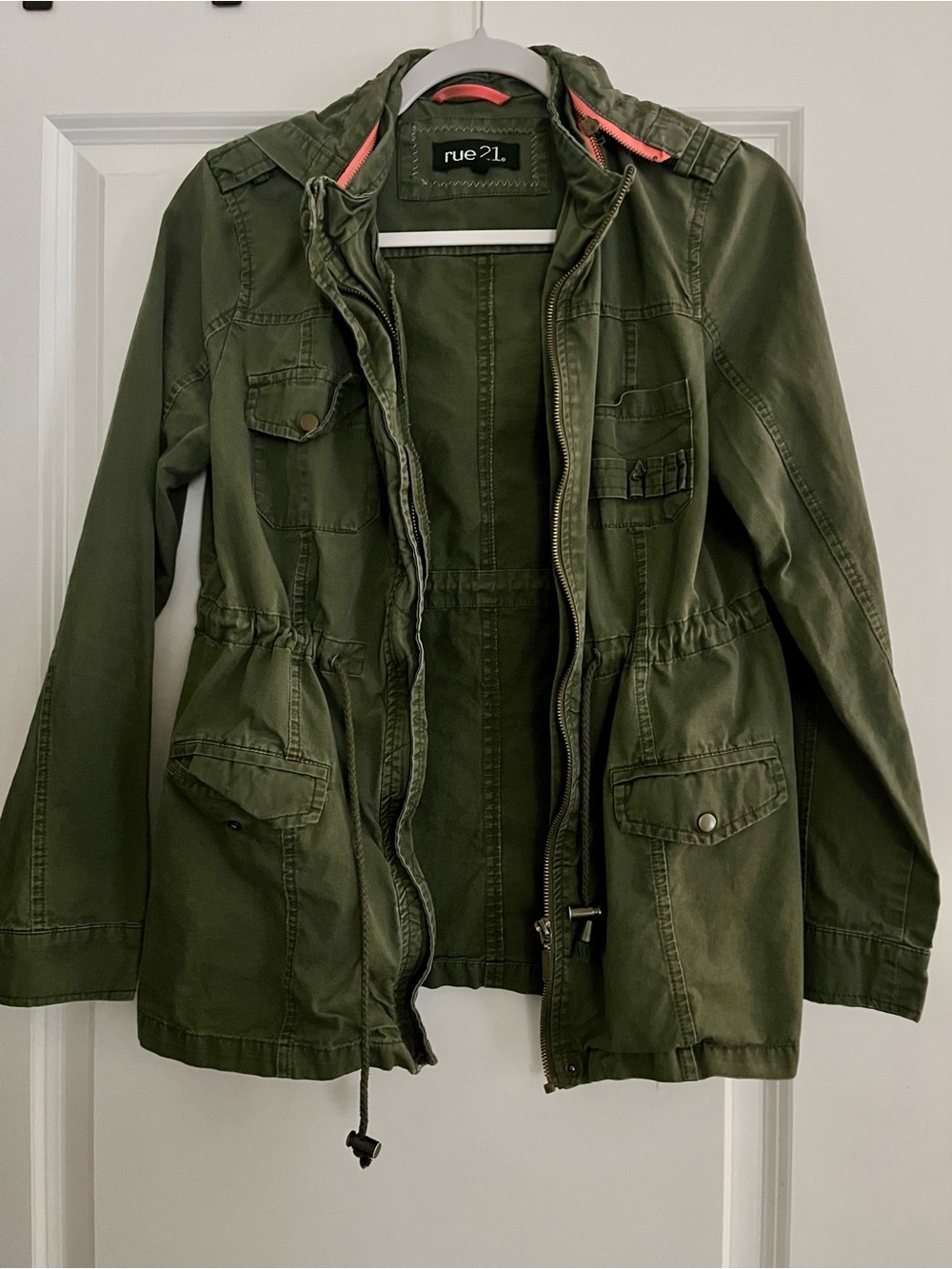 Rue21 Olive Green Utility Jacket with Hood and Drawstring Waist